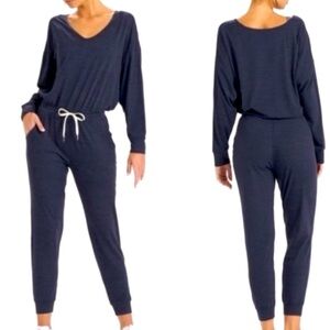 Vuori All Day Long  Blue Jumpsuit V Neck Drawstring Jogger Long Sleeve Large